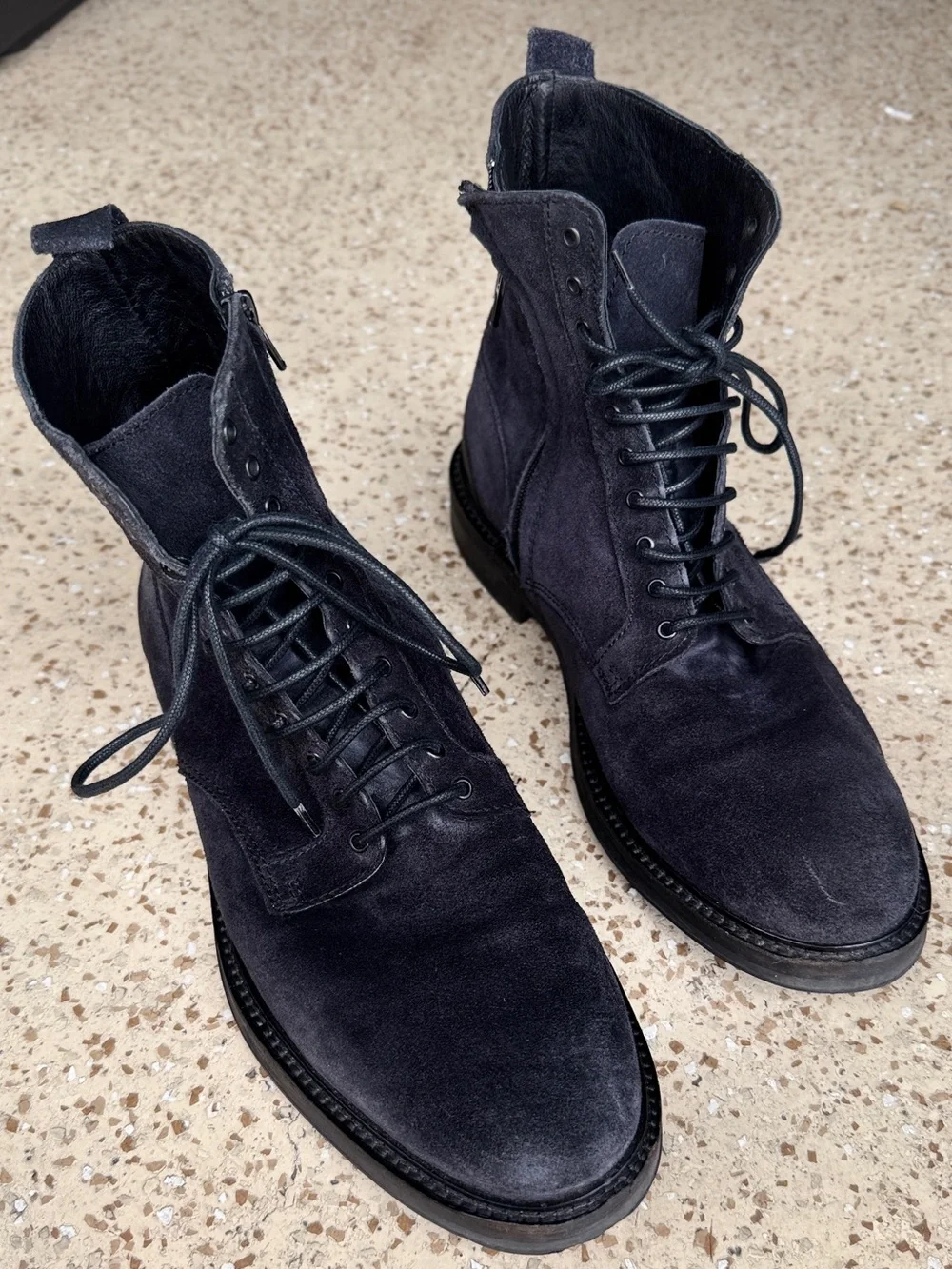 Man Designer Suede Combat Boots Size 11 Black Charcoal Lace Up Zip